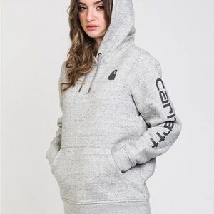 Carhartt Light Gray Hoodie with Logo Sleeve